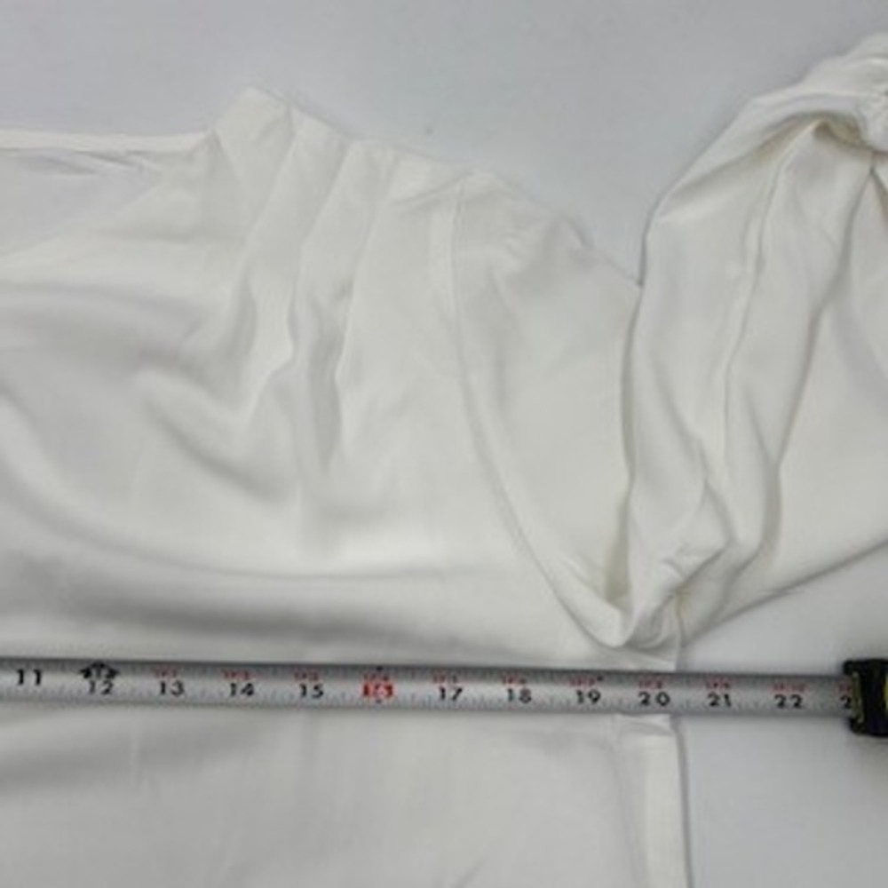 Evaless Womens White Asymmetrical Neckline Blouse Smocked Cuff Size M NWT - Picture 9 of 11
